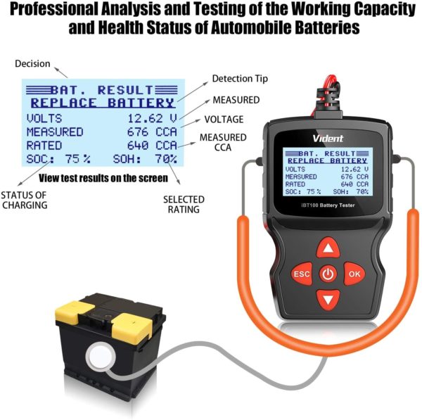 Vident iBT100 Car Battery Tester 12V Battery Analyzer for Flooded, AGM, Gel - Image 3