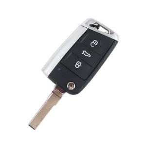 Volkswagen - Golf 7, Polo, Seat, Skoda |  Remote Key Case & Blade (3 Button, HU66 Blade, Matte Chrome, Slim)