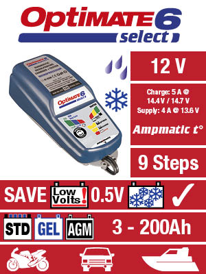  Tecmate Optimate 5 Start/Stop, TM-221, 6-Step 12V 4A Battery  Saving Charger-Tester-maintainer : Automotive