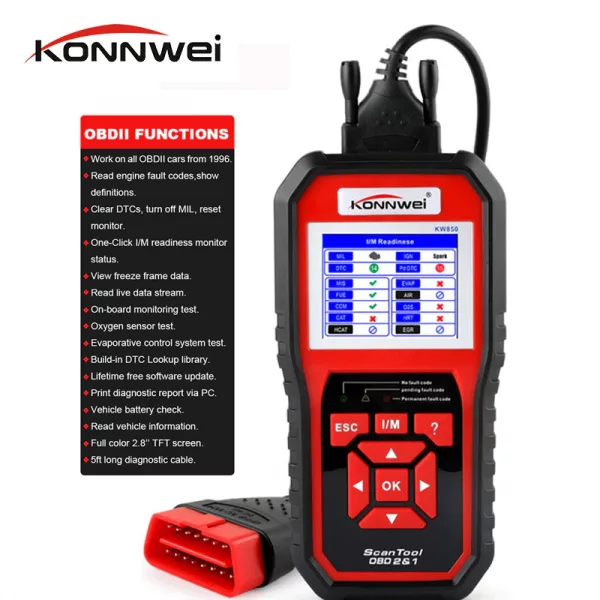 Konnwei KW850 | OBDII & CAN Diagnostic Scan Tool (Fault Codes Read/Clear, Live Data, Code Library) - Image 2