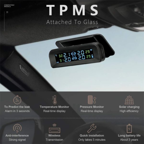 Wireless Car TPMS (Tyre Pressure Monitoring System) - External Sensors (Solar Powered & Windshield Mount) - Image 2
