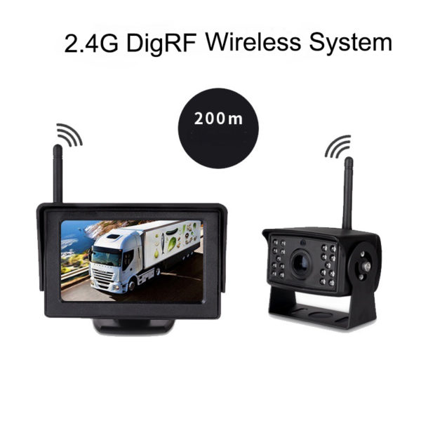 Wireless Backup Camera System with 4.3-Inch LCD Monitor and 200M Range for 12-24V Cars, Buses, and Trucks