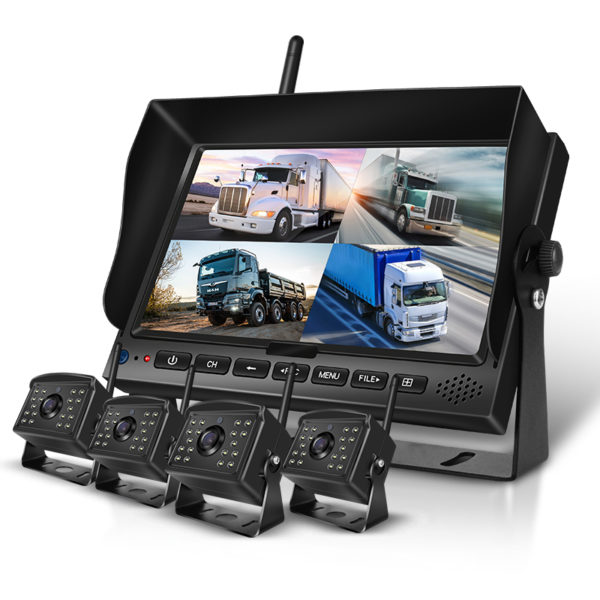 1080P Wireless Reversing System with 7-Inch Screen, 4 Cameras, and 800M Range for 12-24V Cars, Buses, and Trucks