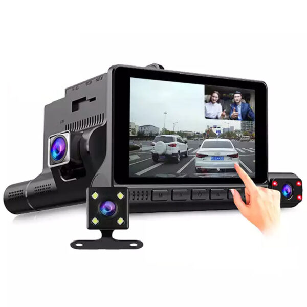 Car Dash Cam 1080P | 3 Cameras (Front, Inside & Rear) | G-sensor | Reverse Park Camera