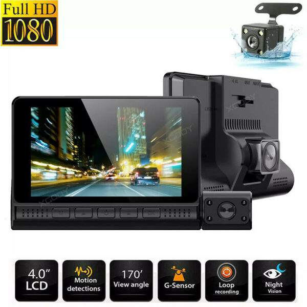 Car Dash Cam 1080P | 3 Cameras (Front, Inside & Rear) | G-sensor | Reverse Park Camera - Image 2