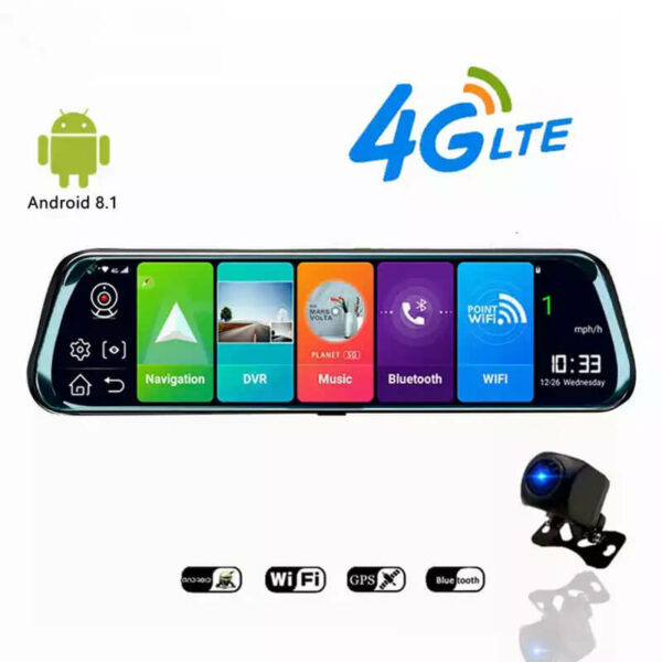 Car Rear View Mirror Bluetooth & Reverse Park Camera | 10 inch HD Touch Screen | GPS | WiFi | 4G - Image 2