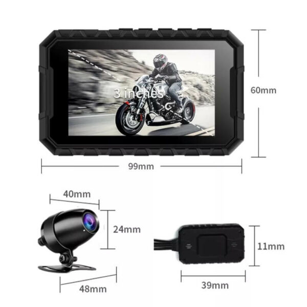 Motorcycle Dual Lens DVR Recorder | Waterproof | 3-inch FHD Display | G-Sensor - Image 3