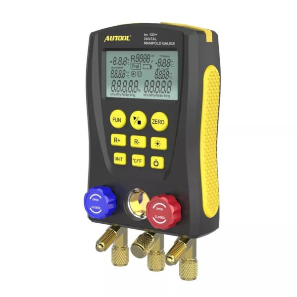 Autool LM120+ Digital Manifold Gauge | Built-In Refrigerant Database | with Trichromatic Tube and Two Wired Temperature Clips - Image 2