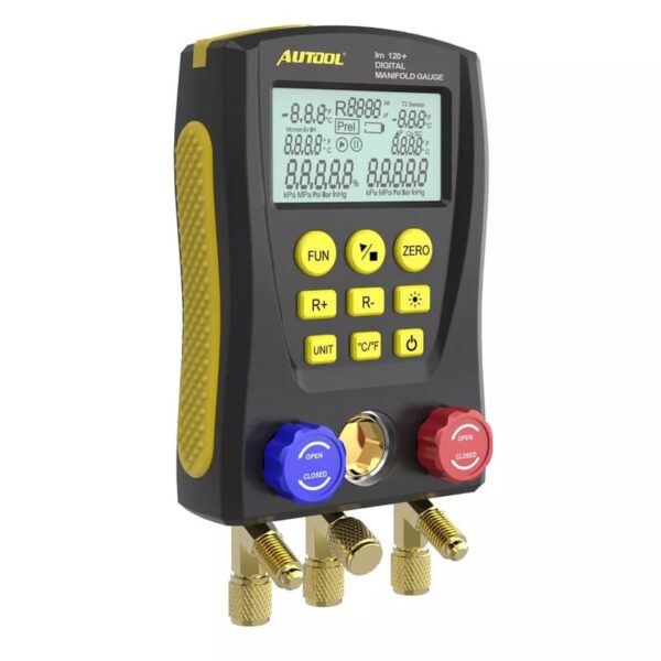 Autool LM120+ Digital Manifold Gauge | Built-In Refrigerant Database | with Trichromatic Tube and Two Wired Temperature Clips - Image 3