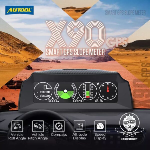 Autool 4x4 X90 GPS Car Slope Meter | Digital Speedometer | Overspeed Alarm | Compass - Image 2