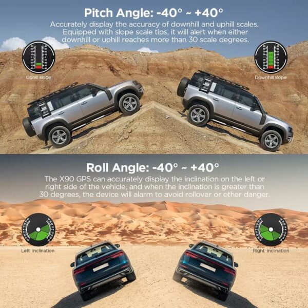 Autool 4x4 X90 GPS Car Slope Meter | Digital Speedometer | Overspeed Alarm | Compass - Image 3