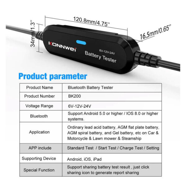 Konnwei BK200 Ultimate 6V/12V/24V Bluetooth Battery Tester - Image 7
