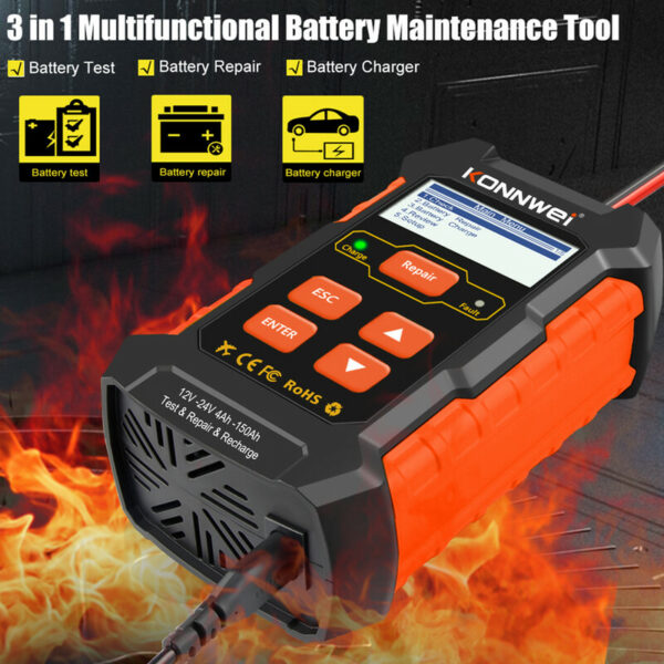 Konnwei KW520 3-in-1 12V & 24V Battery Tester Repair & Charger - Image 7