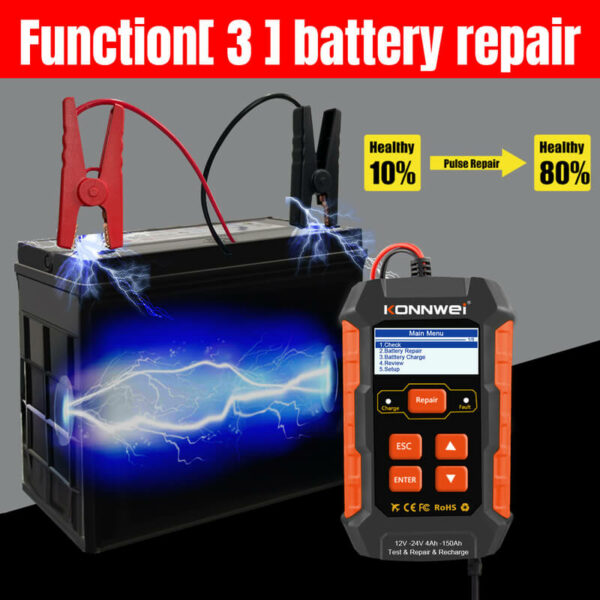 Konnwei KW520 3-in-1 12V & 24V Battery Tester Repair & Charger - Image 12