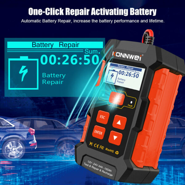 Konnwei KW520 3-in-1 12V & 24V Battery Tester Repair & Charger - Image 9