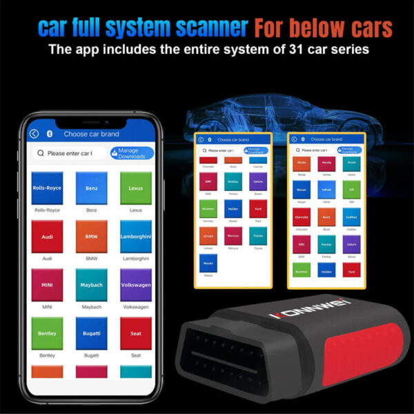 Konnwei KDIAG Bluetooth OBD2 Scanner Diagnostic Tool for iPhone & Android | Full System Diagnosis | Oil/TMPS  & More Reset | Performance/Voltage Test - Image 6