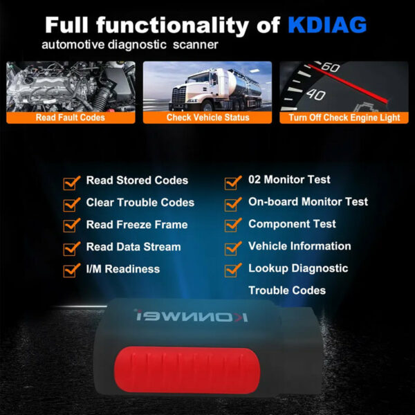 Konnwei KDIAG Bluetooth OBD2 Scanner Diagnostic Tool for iPhone & Android | Full System Diagnosis | Oil/TMPS  & More Reset | Performance/Voltage Test - Image 5
