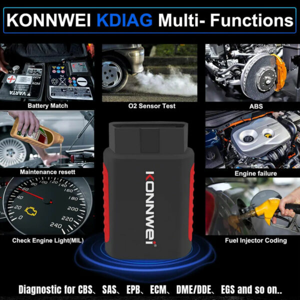 Konnwei KDIAG Bluetooth OBD2 Scanner Diagnostic Tool for iPhone & Android | Full System Diagnosis | Oil/TMPS  & More Reset | Performance/Voltage Test - Image 4