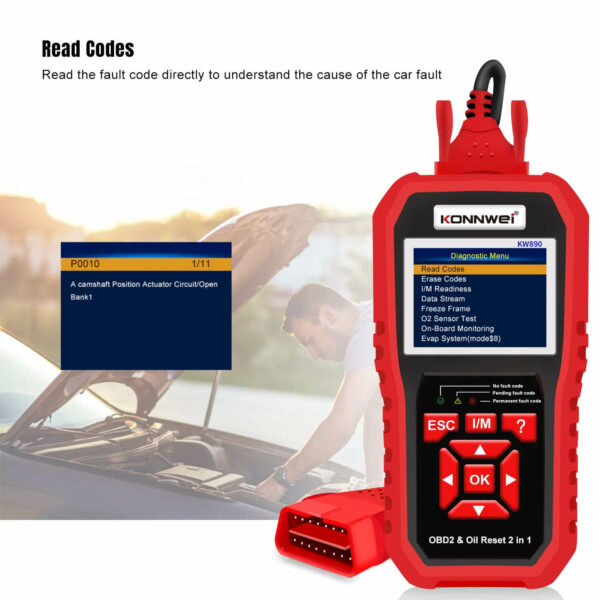 Konnwei KW890 OBDII Car Diagnostic Tool | Battery Tester | Oil Service Light Reset 3-in-1 - Image 2