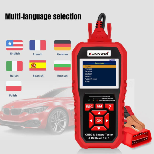 Konnwei KW890 OBDII Car Diagnostic Tool | Battery Tester | Oil Service Light Reset 3-in-1 - Image 4