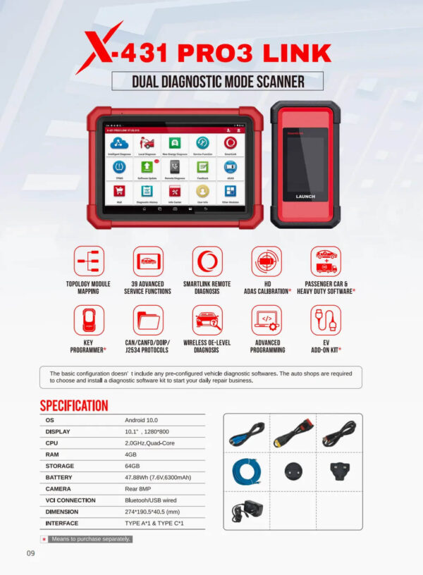 Launch X-431 Pro3 Link V2.0 OBD2 Diagnostic Scanner – Professional Automotive Tool with Smartlink, ECU Coding, Bi-Directional Control, and 39 Service Functions - Image 7