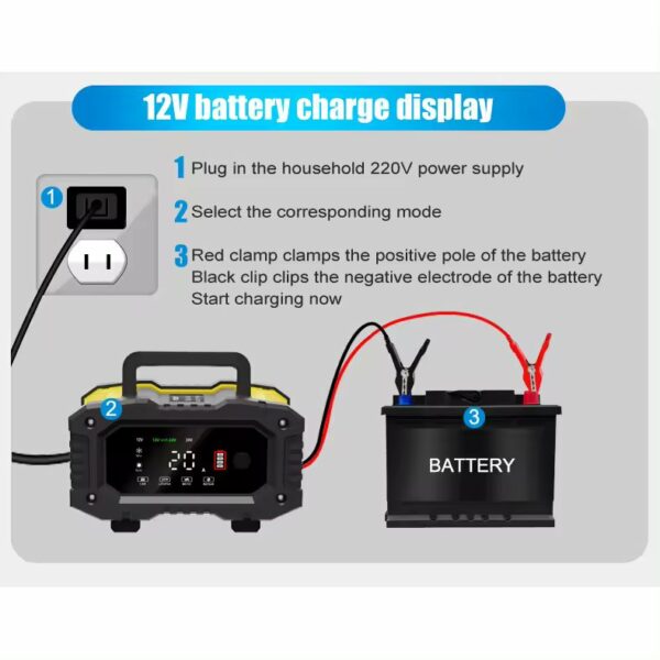 Pulse Repair 12V 24V Battery Charger, 12V 10A Automatic Intelligent Start-Stop Pulse Repair Lead Acid Battery Charger - Image 4