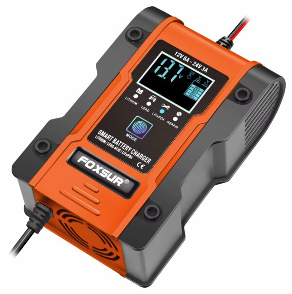 Car Battery Charger 12V 24V, 6A 12.6V Lithium Battery Charger & Maintainer, 7-Stage Car & Motorcycle Battery Charger