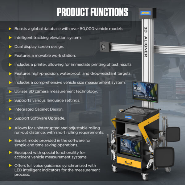 AUTOOL XC508 3D Wheel Alignment Machine - Automatic Tire Aligner with Dual Display & Mobile Workstation - Image 7