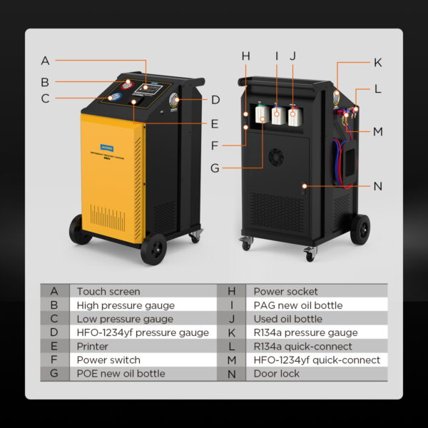 AUTOOL LM708 Refrigerant Recovery Machine - Dual System for R-134a & HFO-1234yf, 7-Inch Touchscreen - Image 18
