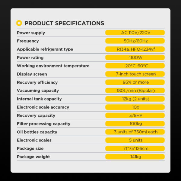 AUTOOL LM708 Refrigerant Recovery Machine - Dual System for R-134a & HFO-1234yf, 7-Inch Touchscreen - Image 17