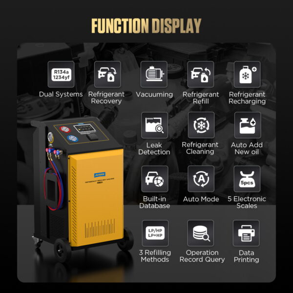 AUTOOL LM708 Refrigerant Recovery Machine - Dual System for R-134a & HFO-1234yf, 7-Inch Touchscreen - Image 9