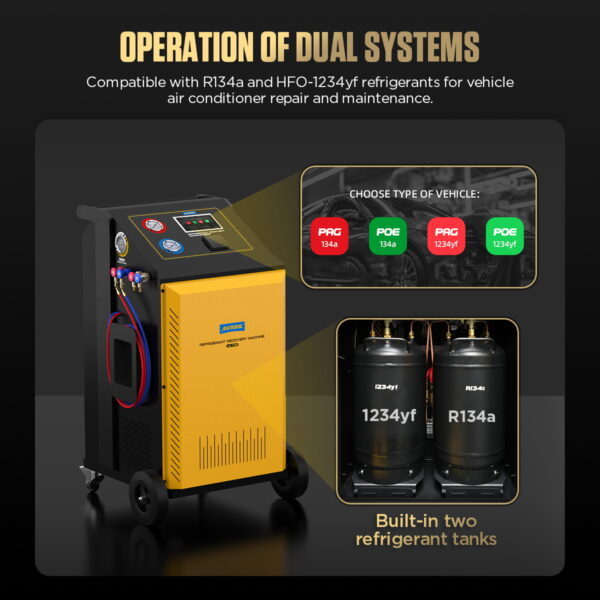 AUTOOL LM708 Refrigerant Recovery Machine - Dual System for R-134a & HFO-1234yf, 7-Inch Touchscreen - Image 12