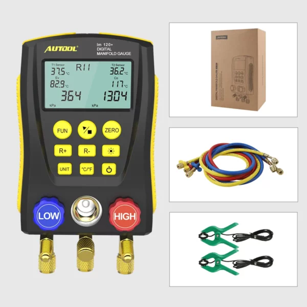 Autool LM120+ Digital Manifold Gauge | Built-In Refrigerant Database | with Trichromatic Tube and Two Wired Temperature Clips - Image 11
