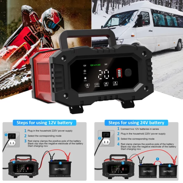 Smart Battery Charger & Repair Lead-Acid, AGM, Gel, EFB, CA LiFePO4 Batteries 12V/24V 20A - Image 13