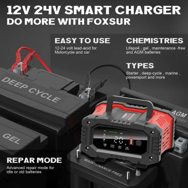 Smart Battery Charger & Repair Lead-Acid, AGM, Gel, EFB, CA LiFePO4 Batteries 12V/24V 20A - Image 7
