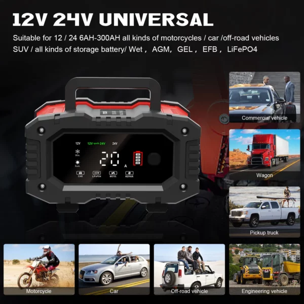 Smart Battery Charger & Repair Lead-Acid, AGM, Gel, EFB, CA LiFePO4 Batteries 12V/24V 20A - Image 6