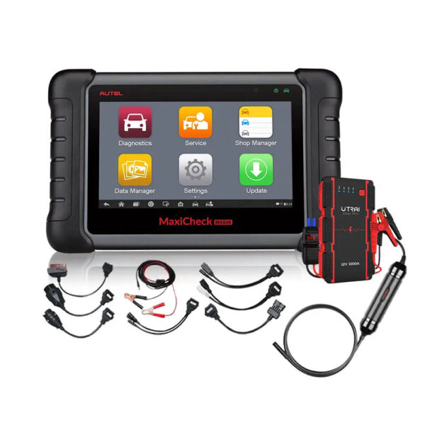 Autel MX808S Diagnostic Bundle - MX808S Full-System Scanner, 8-in-1 OBD Cables, Jstar Mini Jumpstarter & MV108S Videoscope
