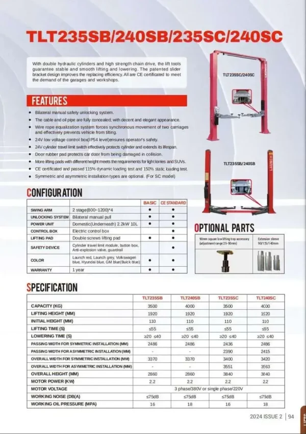 Launch TLT240SB 2-Post Base Car Lift – 4000KG Capacity | Reliable & Versatile Workshop Solution - Image 3