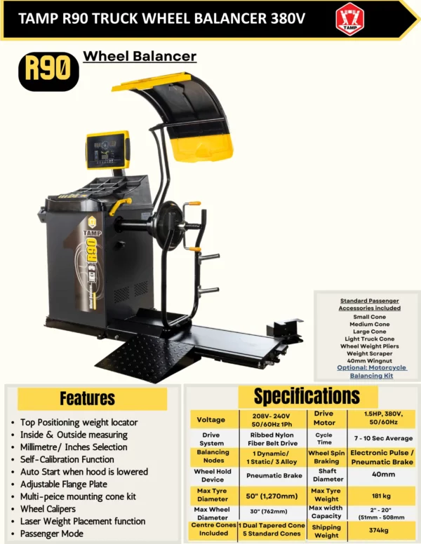 Heavy-Duty TAMP R90 Fully Automatic Truck Wheel Balancer with Pneumatic Brake and Laser Precision - Image 2