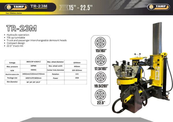 Versatile TAMP TR23M Automatic Tyre Changer with Hydraulic Power for Truck and Passenger Tyres - Compact & Efficient - Image 2