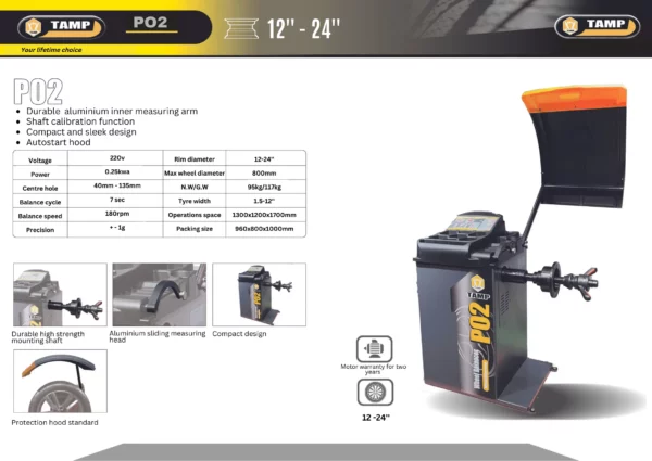 TAMP PO2 Semi-Automatic Wheel Balancer – Compact, Reliable Machine for Small Workshops - Image 3
