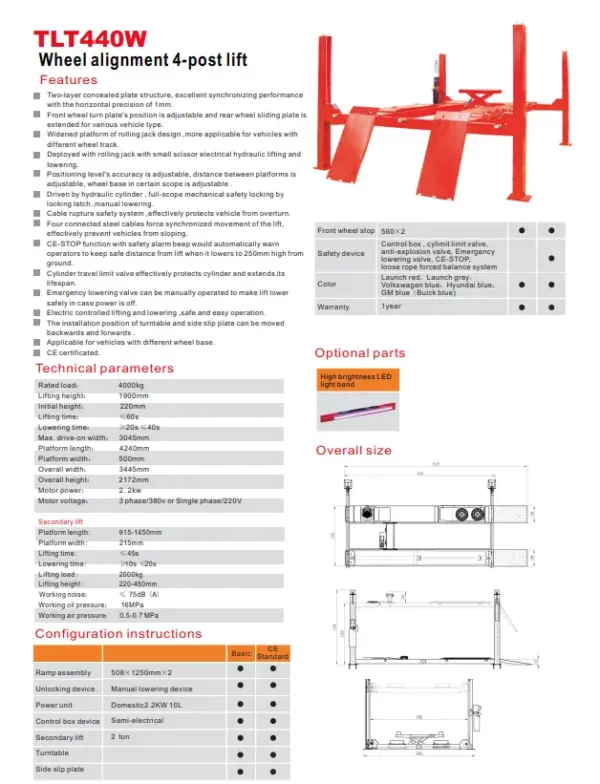 Launch TLT440W 4-Post Alignment Lift – 4000KG Capacity | Precision Wheel Alignment Solution - Image 3
