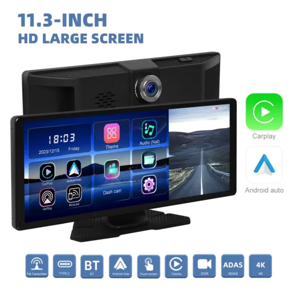 11.3" IPS Screen CarPlay/Android Auto Monitor with 4K Recording, GPS, and Split Screen | IOS & Android Compatible - Image 2
