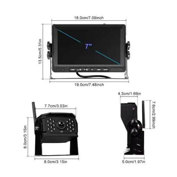7" IPS Screen AHD Wireless Car Reversing Camera Kit with Split Screen, IP68 Waterproof Night Vision, and 4-Camera Support 97m - Image 12
