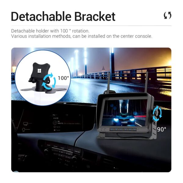 7" HD Wireless Backup Monitor Kit with Solar Charging IP68 Waterproof Night Vision Camera 97m – Ideal for Easy Installation and Enhanced Parking - Image 11