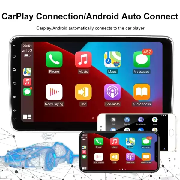 10.1" 2 Din Android Car Stereo with Rotating Screen, Wireless CarPlay/Android Auto, GPS, and HiFi Audio | IOS & Android Compatible - Image 4