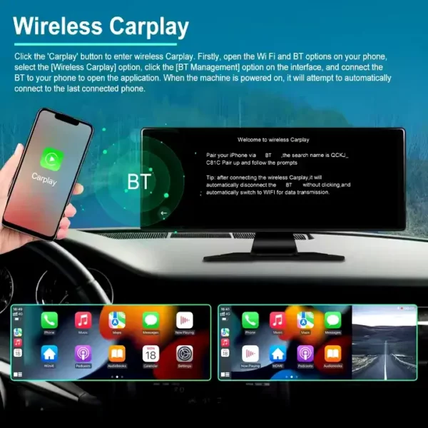 11.3" IPS Screen CarPlay/Android Auto Monitor with 4K Recording, GPS, and Split Screen | IOS & Android Compatible - Image 7