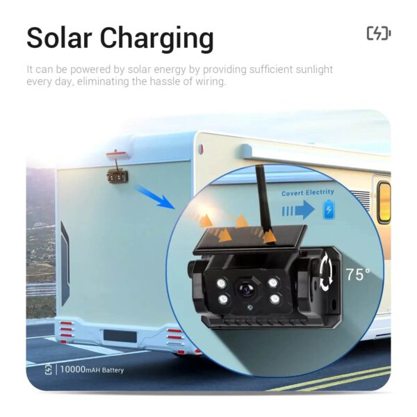7" HD Wireless Backup Monitor Kit with Solar Charging IP68 Waterproof Night Vision Camera 97m – Ideal for Easy Installation and Enhanced Parking - Image 12
