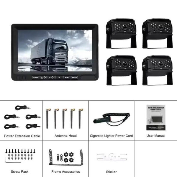 7" IPS Screen AHD Wireless Car Reversing Camera Kit with Split Screen, IP68 Waterproof Night Vision, and 4-Camera Support 97m - Image 14