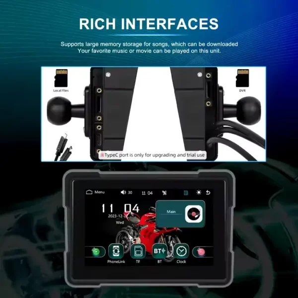 5" Motorcycle Portable CarPlay & Android Auto Dual Lens DVR Monitor, IP67 Waterproof with Front/Rear Camera | IOS & Android Compatible | Dual Bluetooth, GPS Navigation & Loop Recording - Image 25